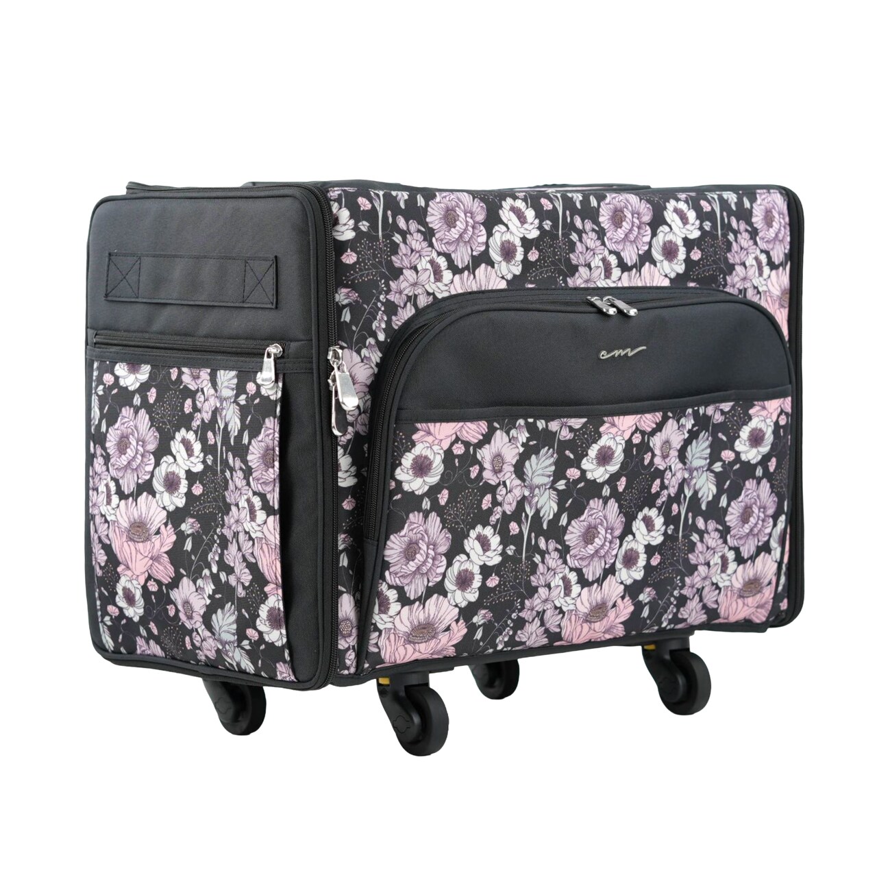 Everything Mary XL 4 Wheel Collapsible Rolling Sewing Machine Storage Case, Pink Floral